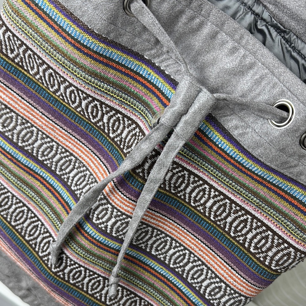 Gray Geometric Pattern Backpack With Drawstring C… - image 5